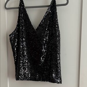 J. Crew CollectionBlack Sequin Camisole Top with deep V neck